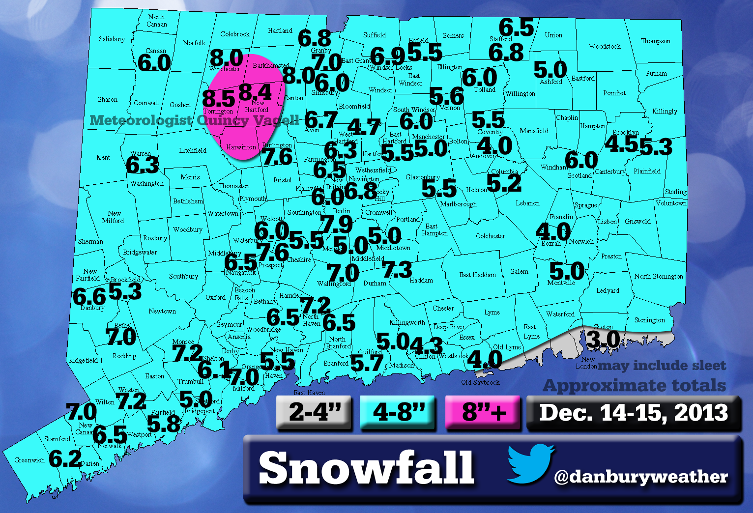 Connecticut Snowfall Totals Dec. 1415, 2013 American Weather