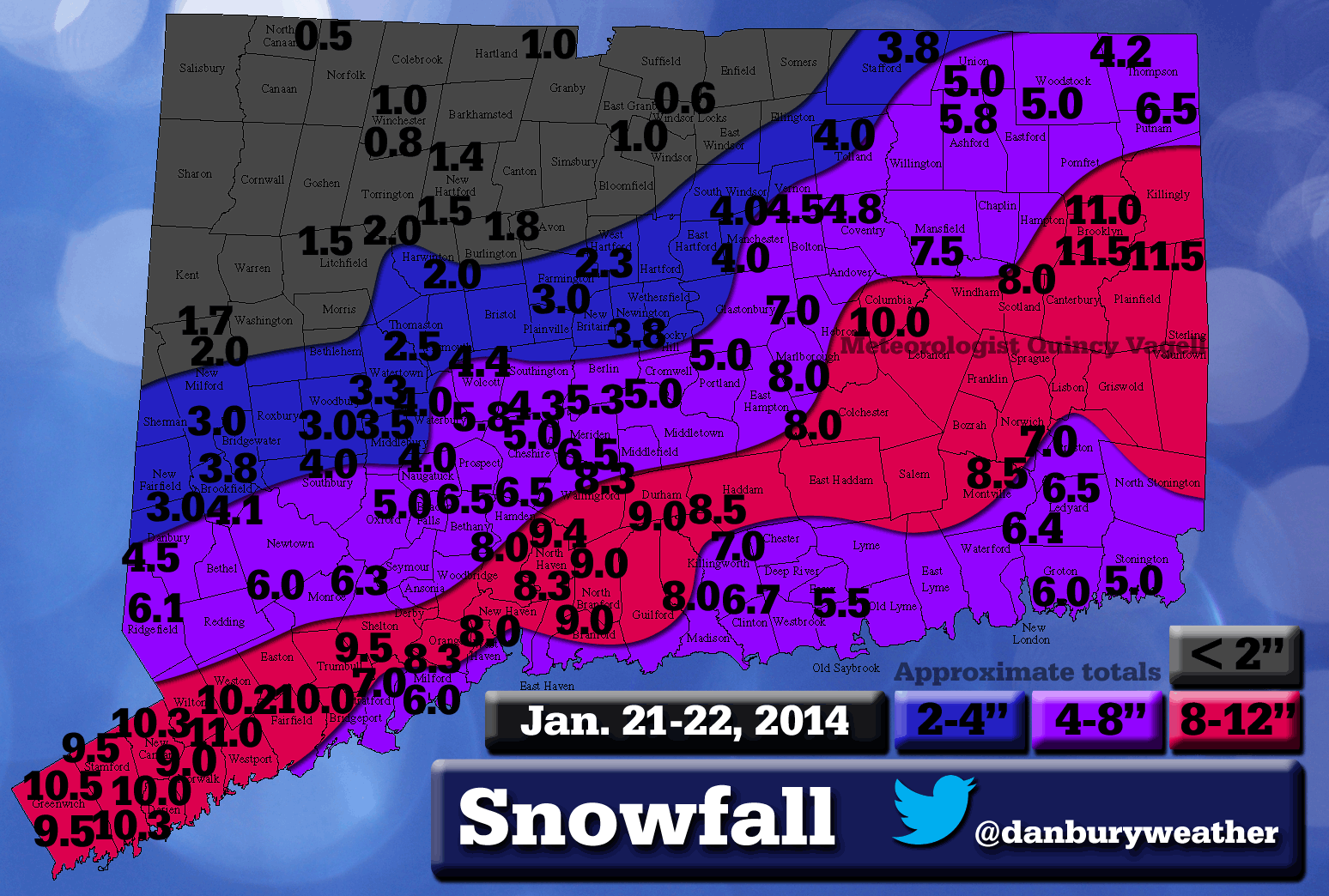 Connecticut Snowfall Totals Jan. 2122, 2014 American Weather