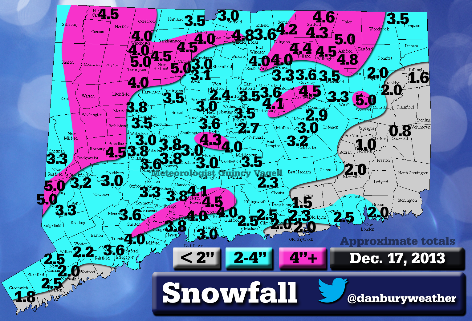 Connecticut Snowfall Totals Dec. 17, 2013 American Weather