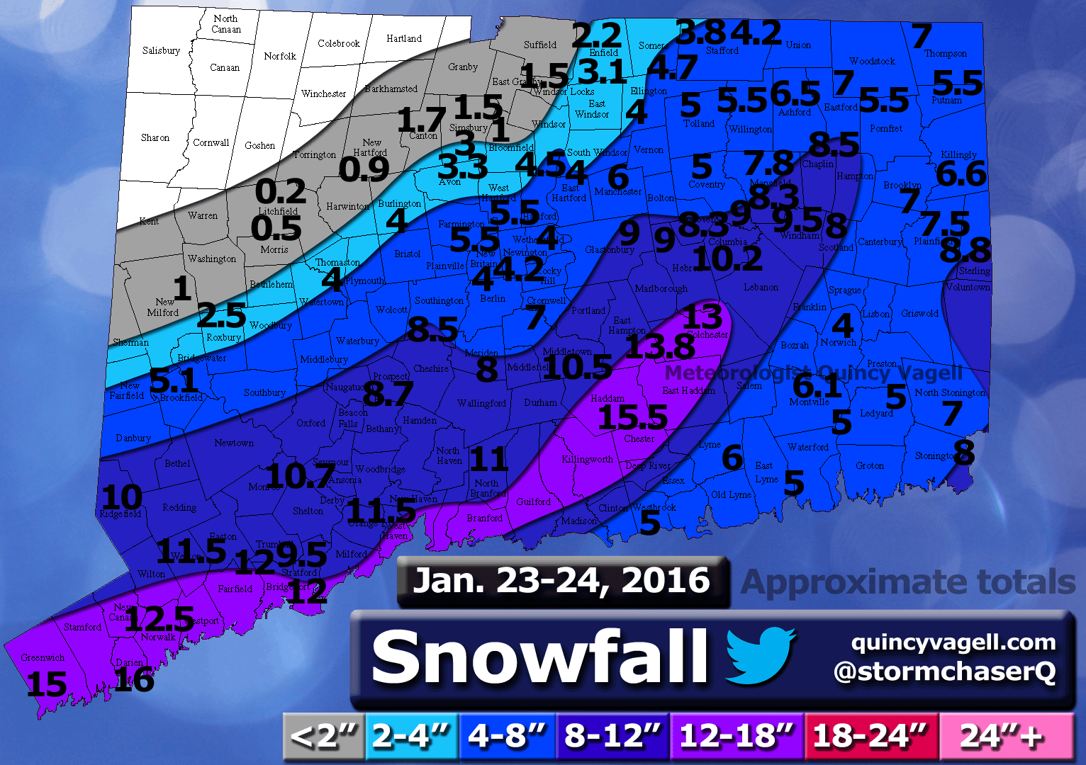 Connecticut Snowfall Totals Jan. 2324, 2016 American Weather