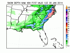 NAM 12Z Snow Depth Thursday, 30 January