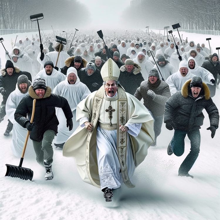 angry_mob_with_snow_shovels_and_snow_blowers_chasing_a_running_pope_benedict_adorned_in_robes_with_fearful_look_on_face..png
